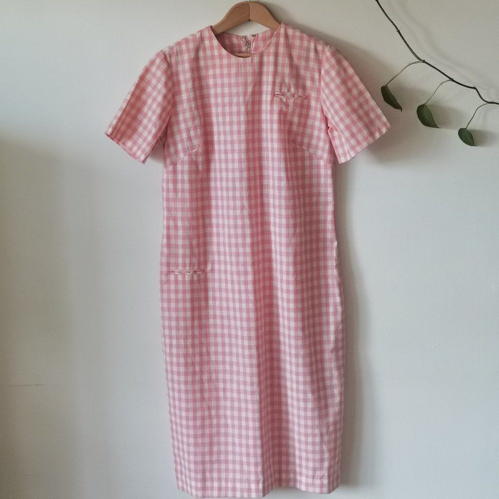Vintage Pink and White Gingham Midi Dress